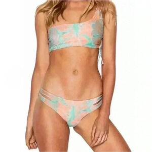 Women’s 2Piece Bikini Bungalow Palm Toga One Shoulder Side Tie NWOT L